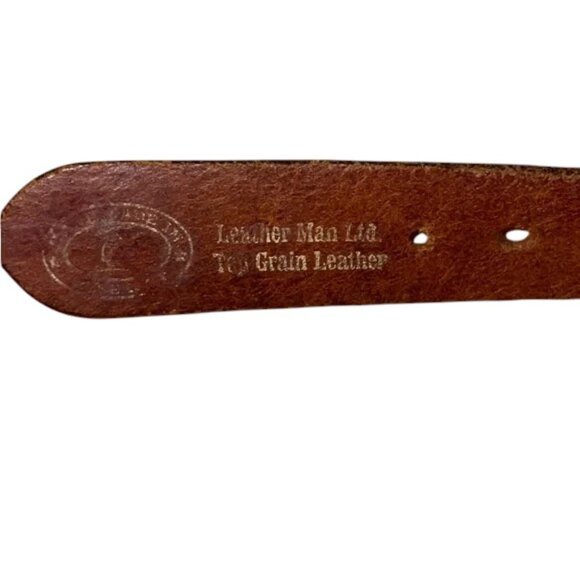 Man Ltd. Mahi Dolphin Leather Blue Canvas Belt with Brass Buckle Men`s size 36 - Picture 5 of 5